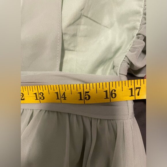 Azazie Kora Sage Green Bridesmaid Dress A-Line Pleated Chiffon Size 14 - Picture 8 of 10